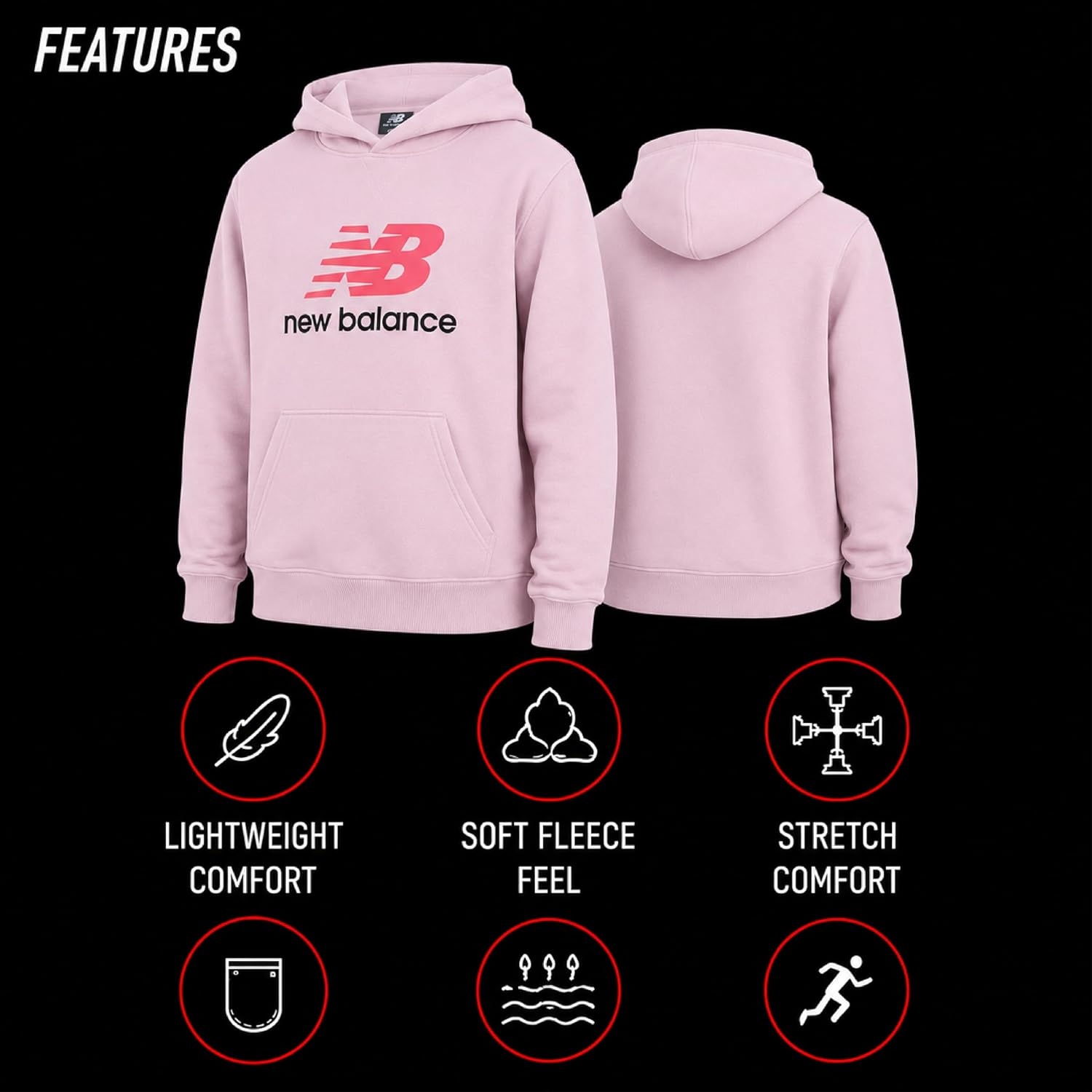image:imageNew Balance Boys Lightweight Double Fleece Lined Pullover Hoodie 820Rose Sugar