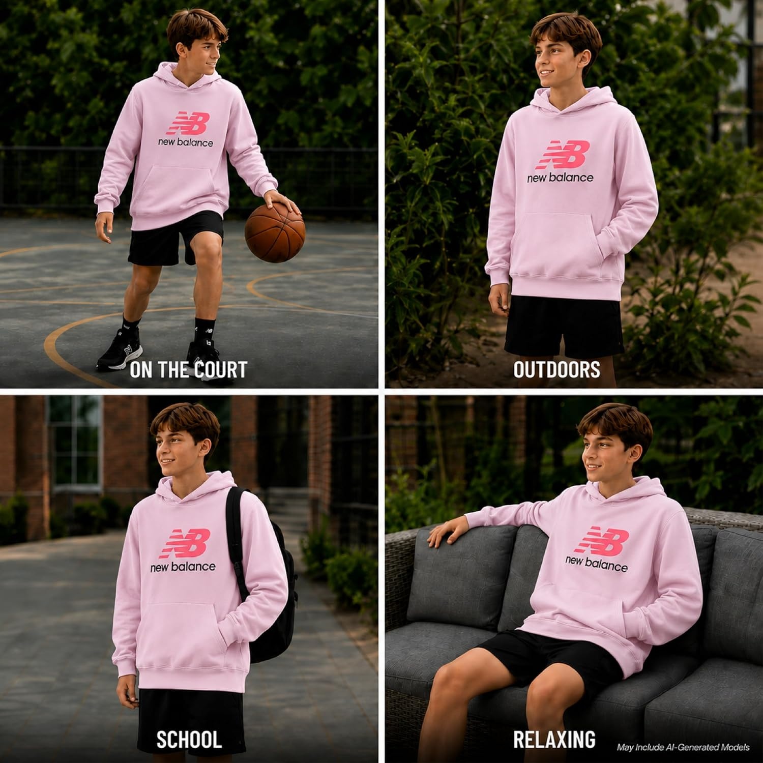image:imageNew Balance Boys Lightweight Double Fleece Lined Pullover Hoodie 820Rose Sugar