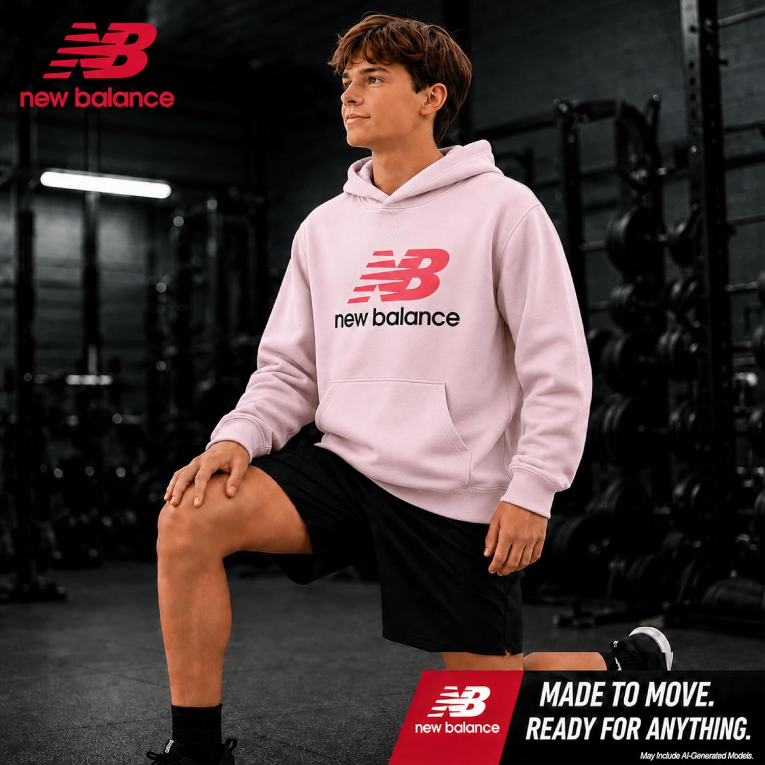 image:imageNew Balance Boys Lightweight Double Fleece Lined Pullover Hoodie 820Rose Sugar
