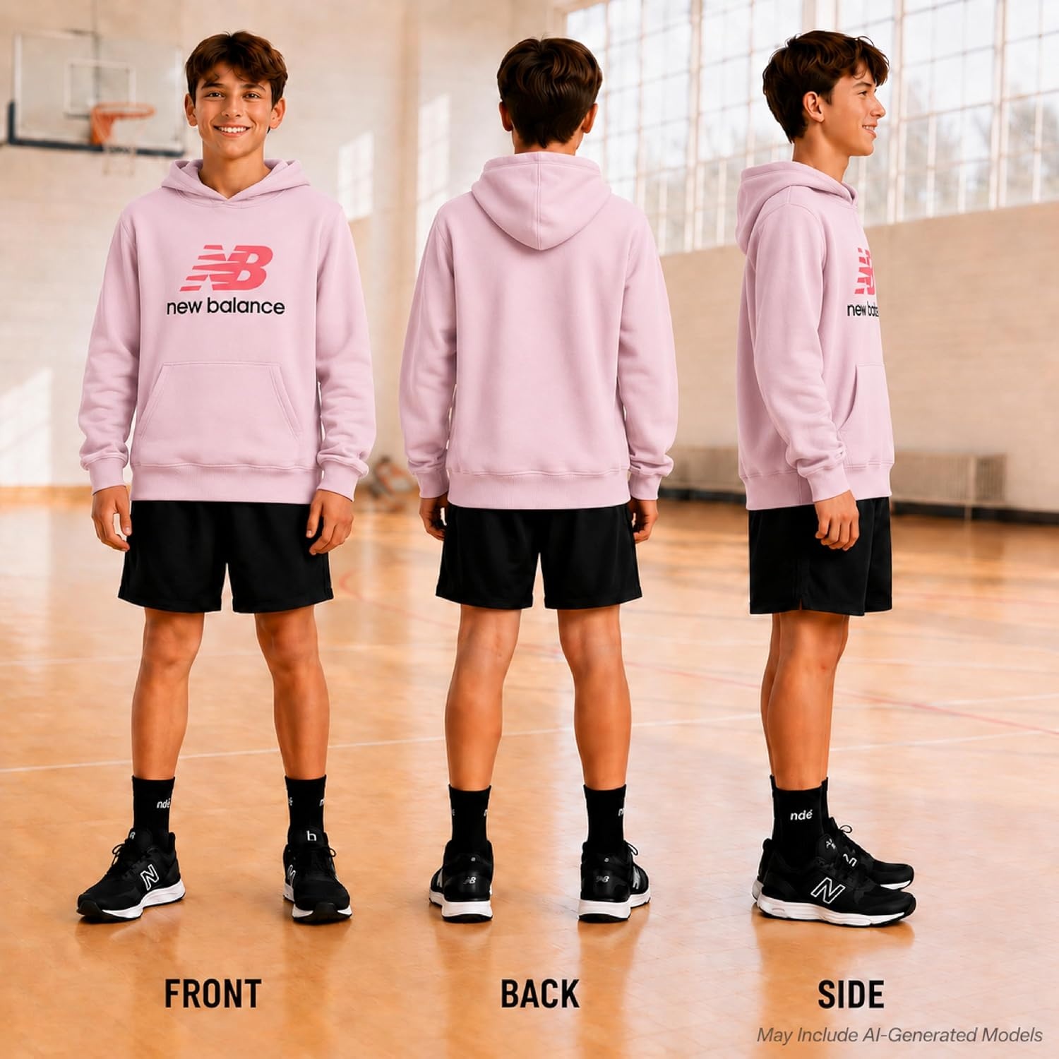 image:imageNew Balance Boys Lightweight Double Fleece Lined Pullover Hoodie 820Rose Sugar