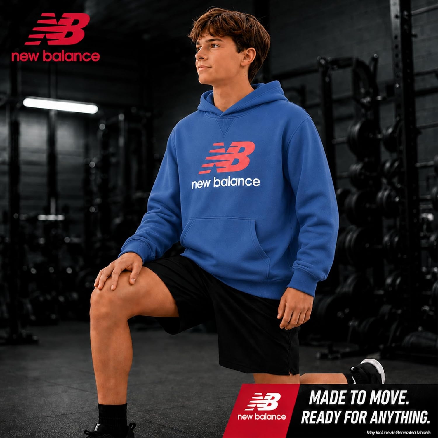 image:imageNew Balance Boys Lightweight Double Fleece Lined Pullover Hoodie 820Seastone