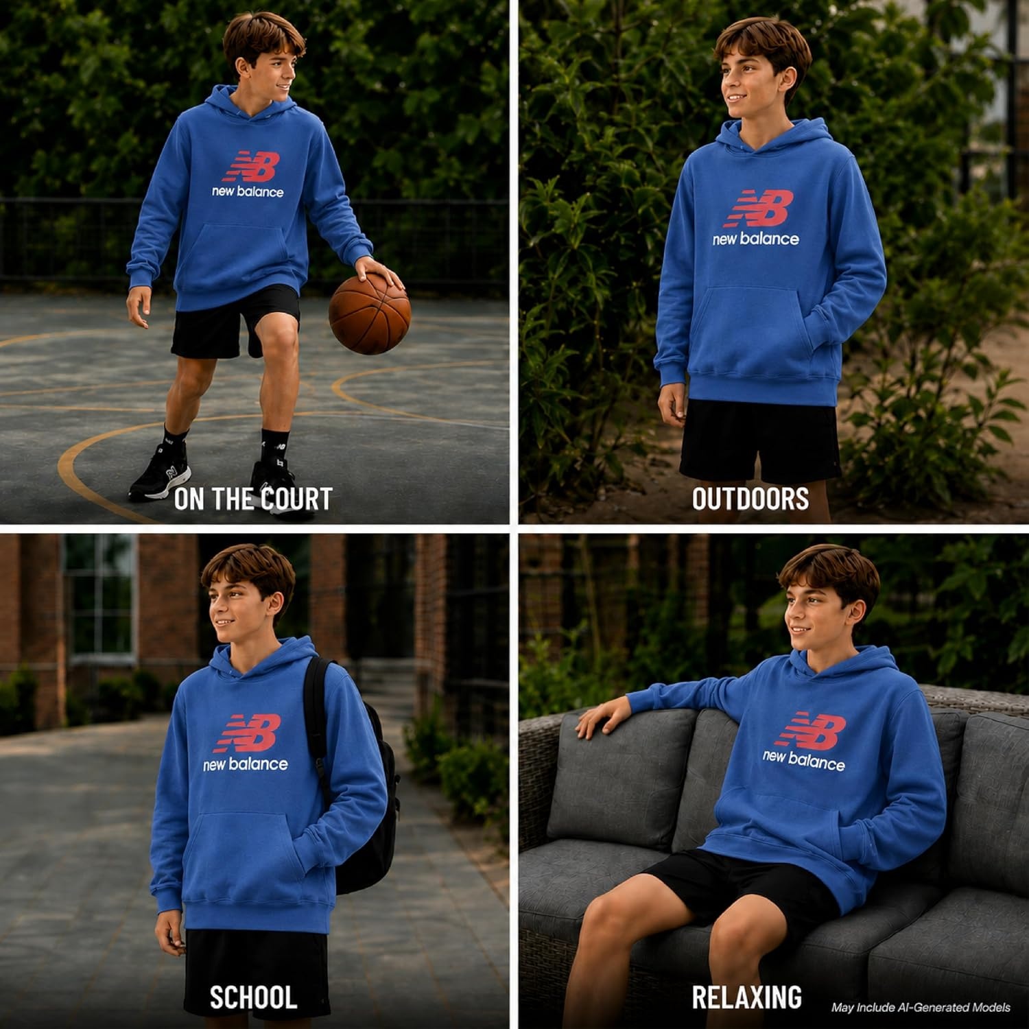 image:imageNew Balance Boys Lightweight Double Fleece Lined Pullover Hoodie 820Seastone
