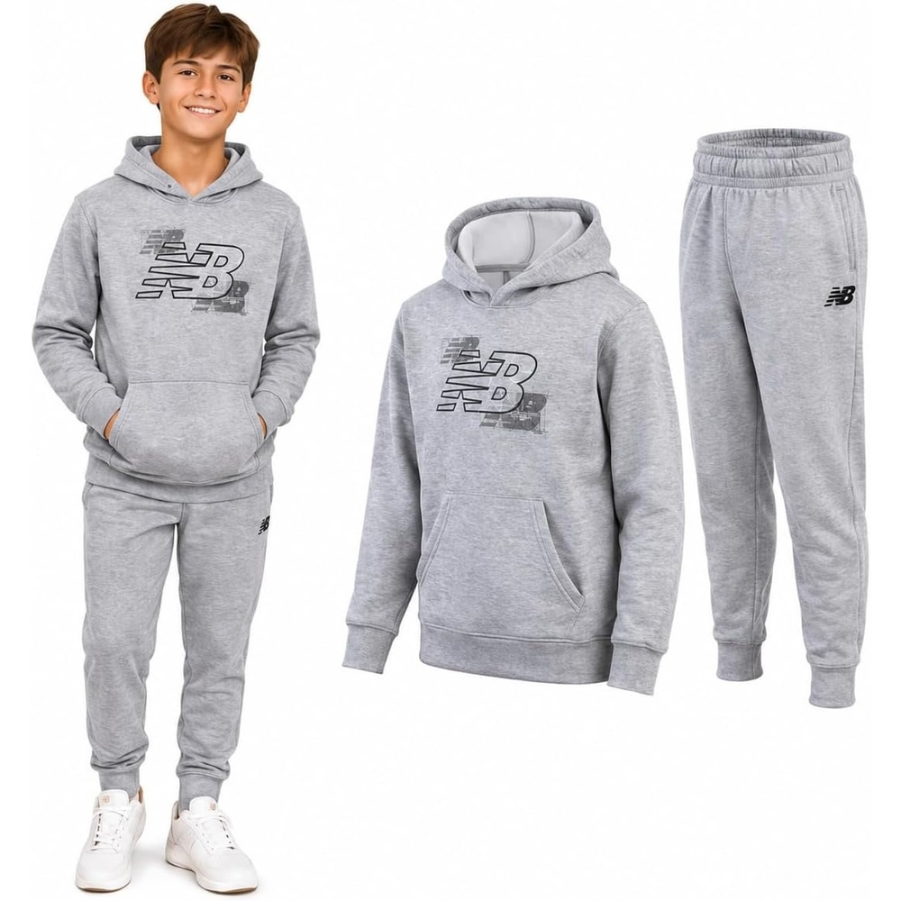 image:imageNew Balance Boys 2 Piece Fleece Pullover Hoodie amp Jogger Sweatpants 816Athlectic Grey