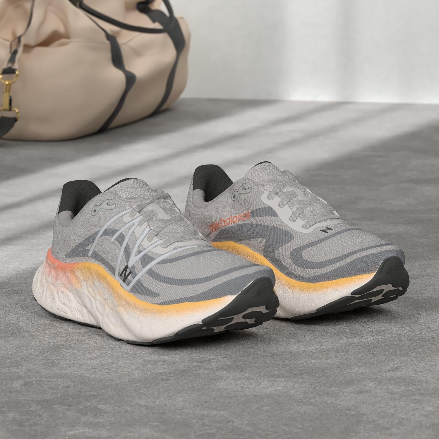 image:imageNew Balance mens Fresh Foam X More V4Aluminum GreyNeon DragonflyHot Marigold