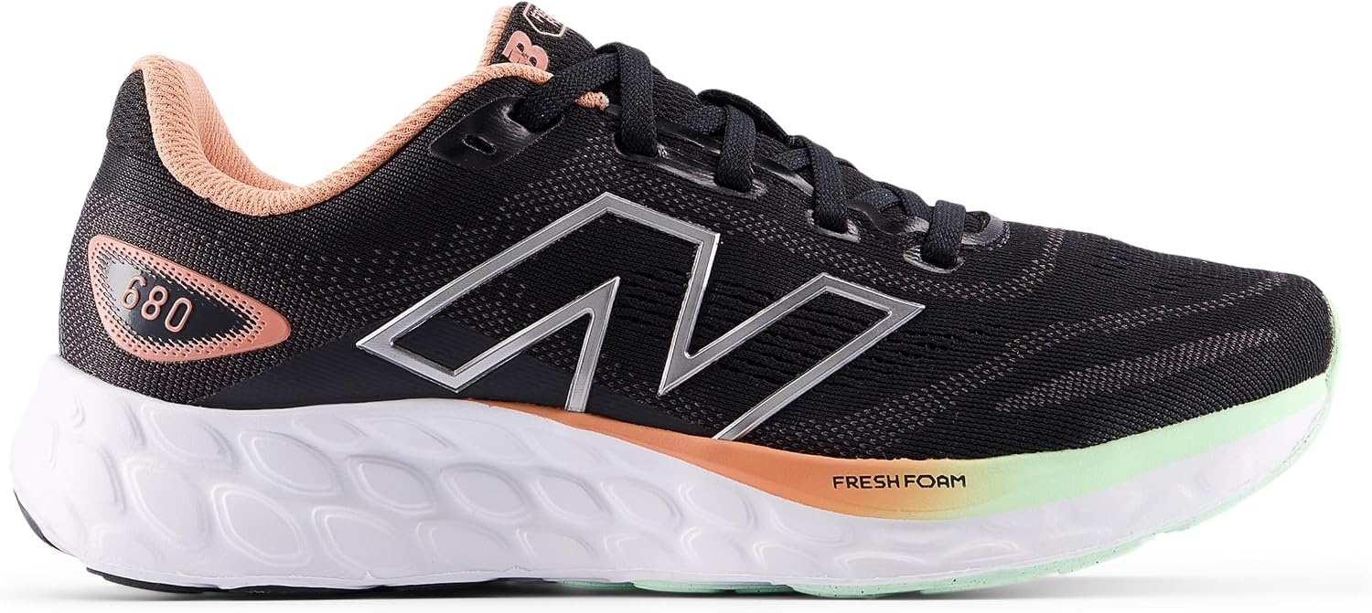 image:imageNew Balance Womens Fresh Foam 680 V8BlackDark Silver MetallicPeach Nectar