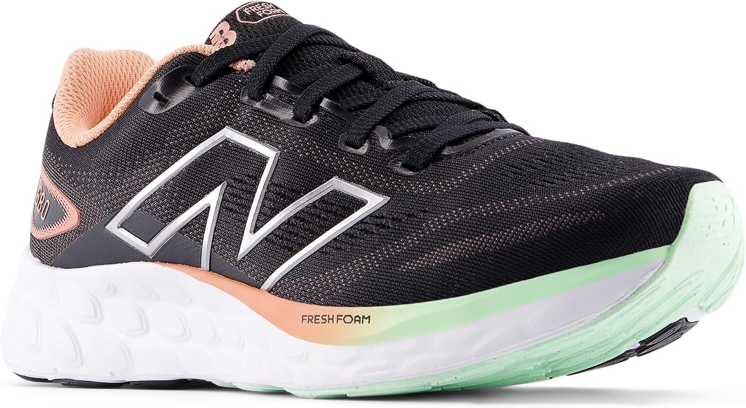 image:imageNew Balance Womens Fresh Foam 680 V8BlackDark Silver MetallicPeach Nectar