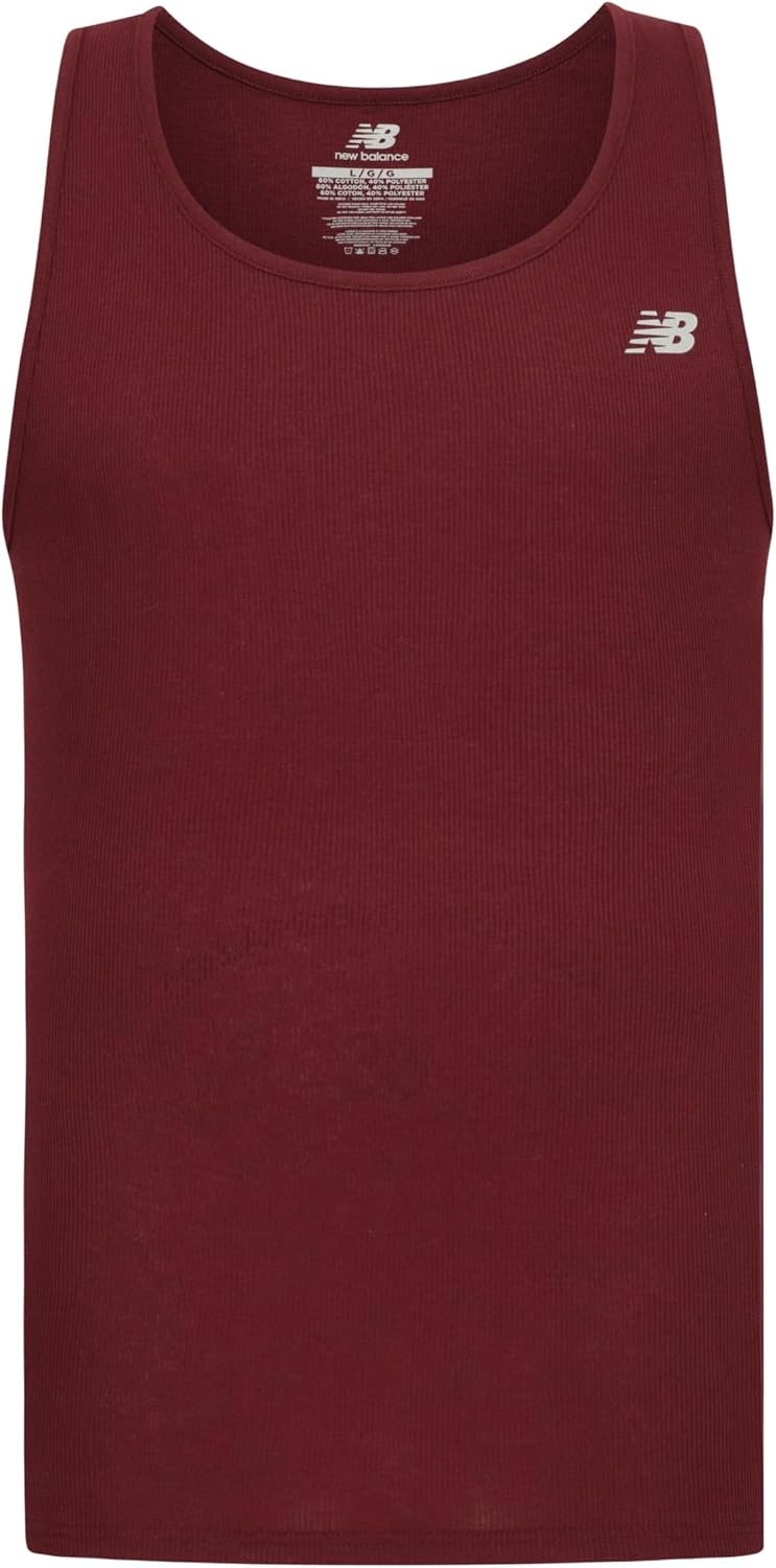 image:imageNew Balance Mens Cotton Rib Tank TopWhiteLight Heather GreyBlue AgateCore Burgundy