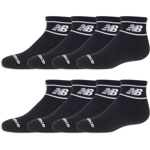 New Balance Kids’ Essential Cushioned Ankle Socks, 8 Pairs(Black)
