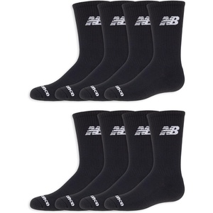 New Balance Kids’ Essential Cushioned Crew Socks, 8 Pairs(Black)
