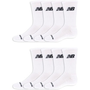 New Balance Kids’ Essential Cushioned Crew Socks, 8 Pairs(White)