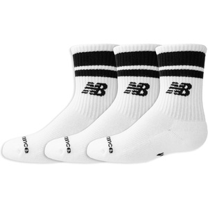 New Balance Kids’ Organic Cotton Mid-crew Socks, 3 Pairs(White Stripe)
