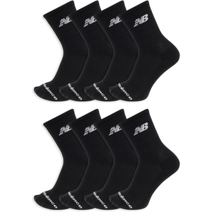 New Balance Kids’ Performance Cushioned Crew Socks, 8 Pairs(Black)